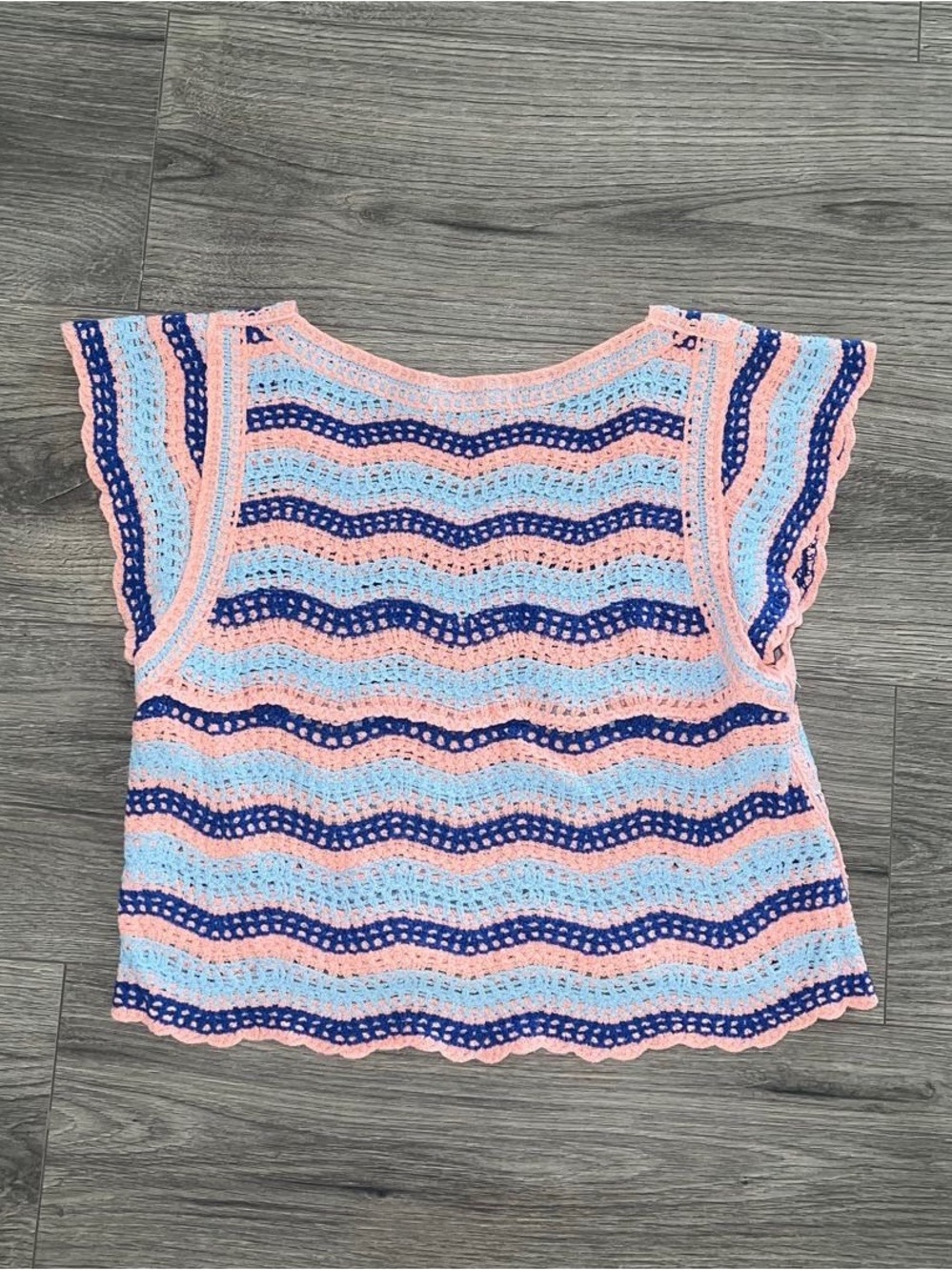 Striped Crochet Crop Top in Pink and Blue - Picture 2 of 3